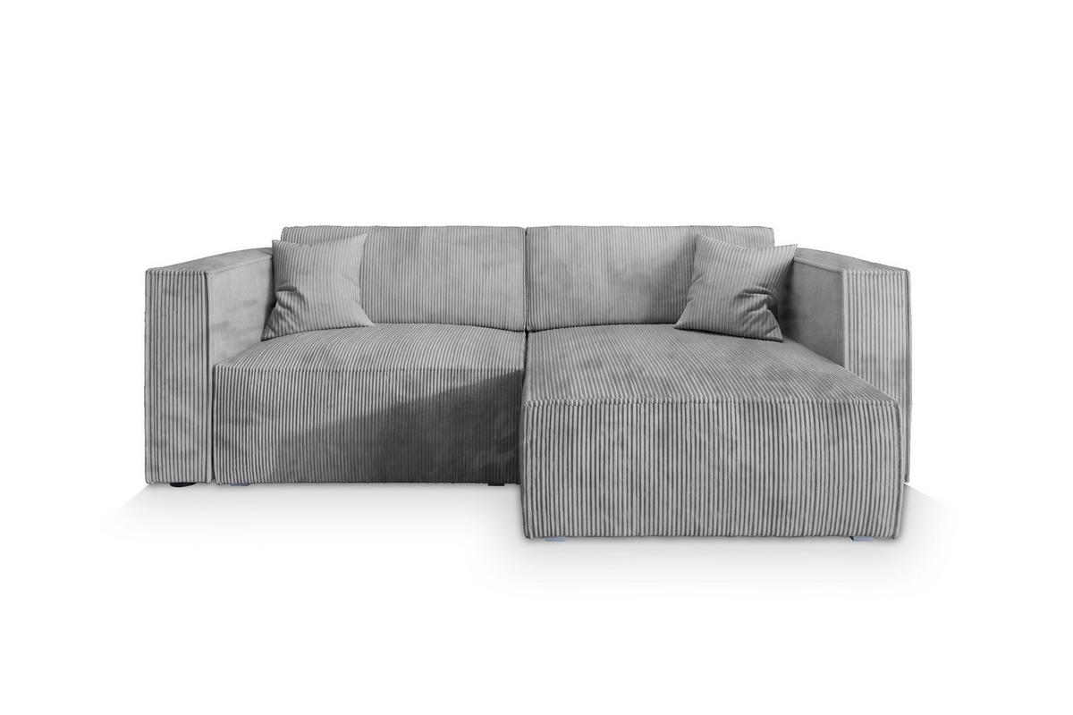 ECKSOFA NERIO P Hellgrau Kordstoff mit Schlaffunktion - Hellgrau, Holz (245/148cm) - MASSENO