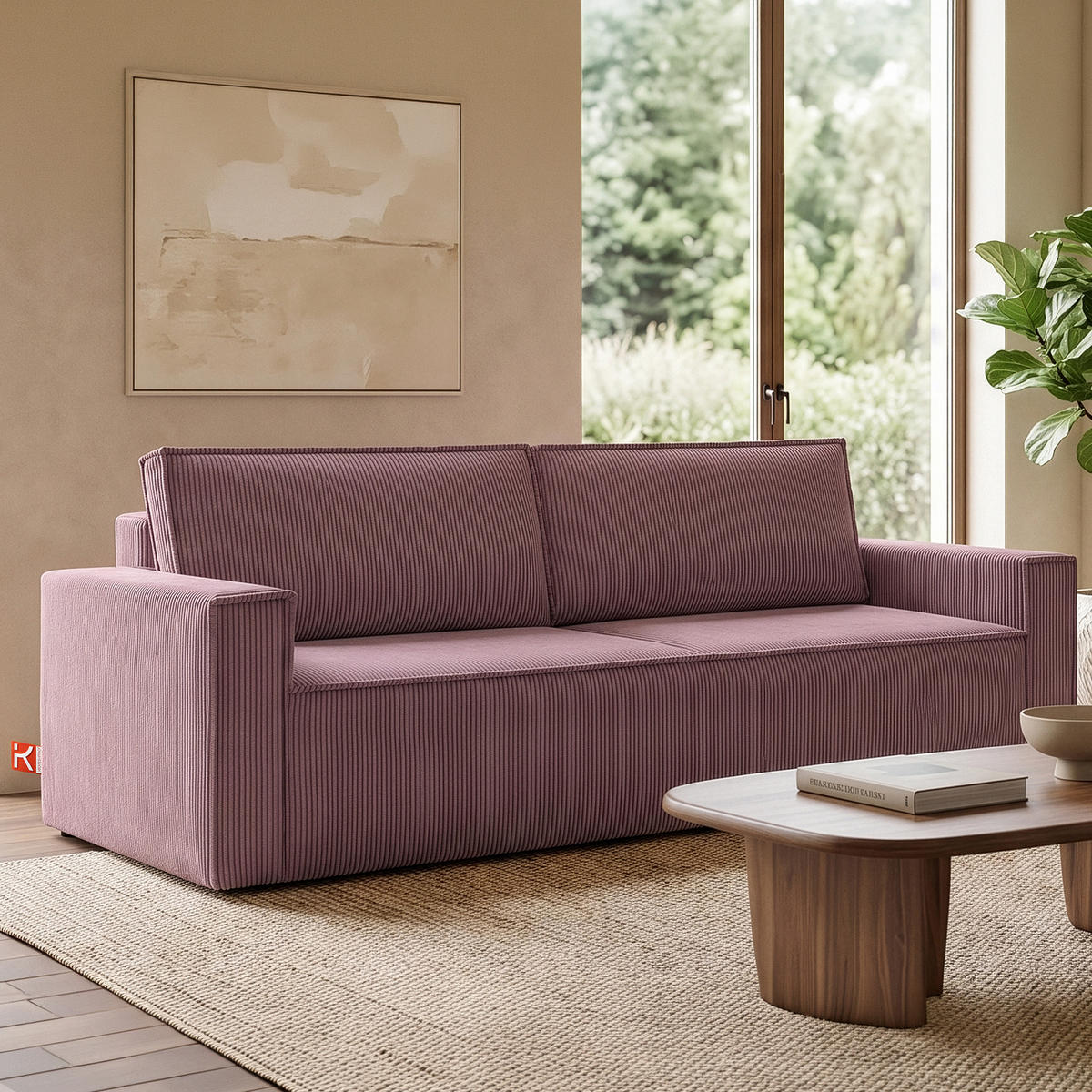 SCHLAFSOFA NAPI in Pet Friendly Cord-Stoff, hellviolett - Violett/Schwarz, Textil (228/89/101cm) - KONSIMO®