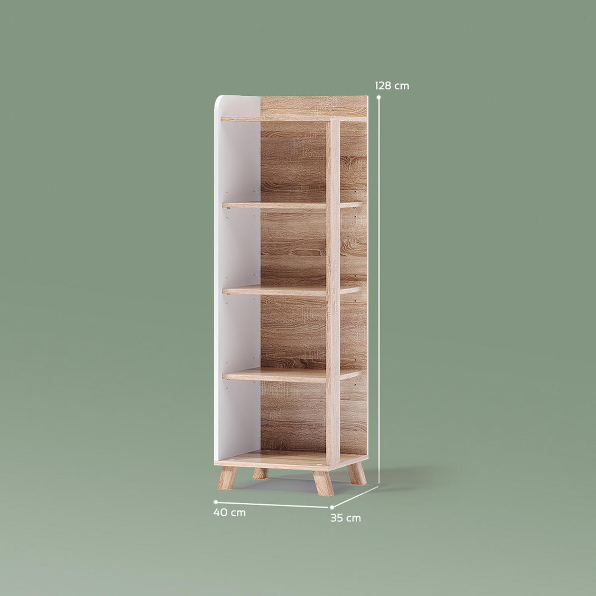 KOPALNIŠKA POLICA Marano, Sonoma/Bela, 40 x 128 cm s 4 predali - bela/hrast sonoma, leseni material (40/128/35cm) - Livinity®