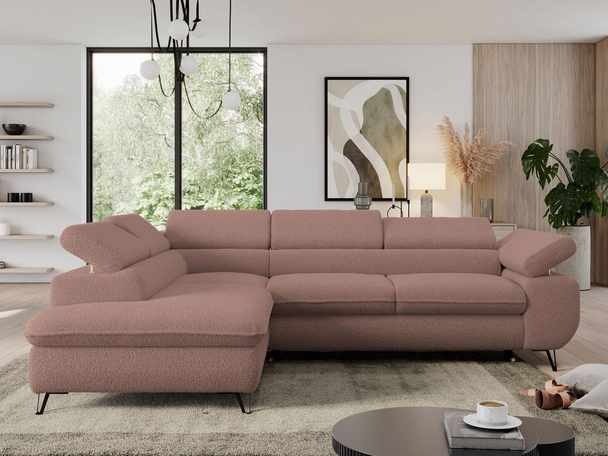 ECKSOFA PEDRO L Rosa Boucle - Links Seite - Schwarz/Rosa, Textil/Metall (208/273cm) - MKS