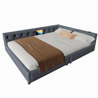 POLSTERBETT aus Leinen und MDF 140x200 cm Grau mit LED-Beleuchtung, USB- und Type-C-Anschluss, Knopfheftung - Grau, Textil (140/200cm) - Modfu