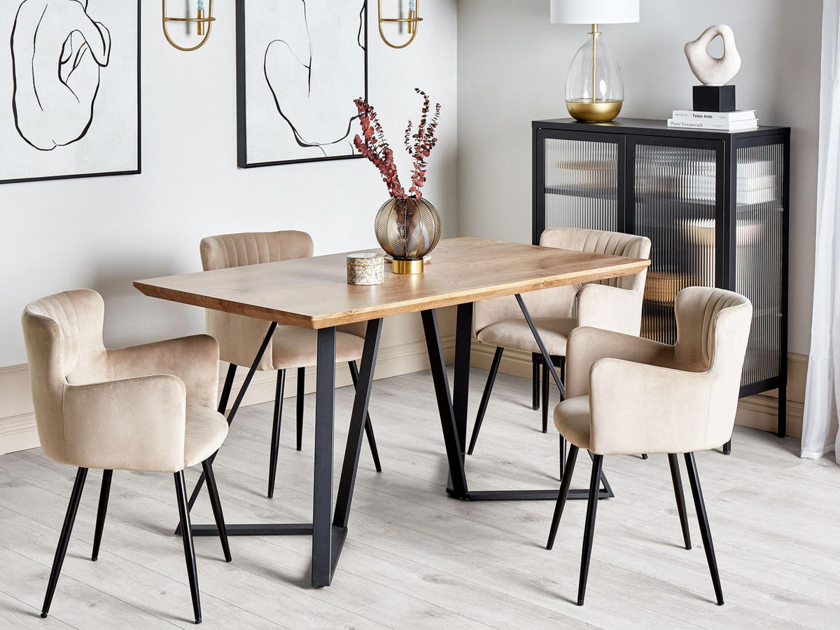 ESSTISCH 140/80/76 cm Hellbraun, Schwarz Rechteckig Upton - Hellbraun, Holzwerkstoff (140/80/75cm) - Beliani