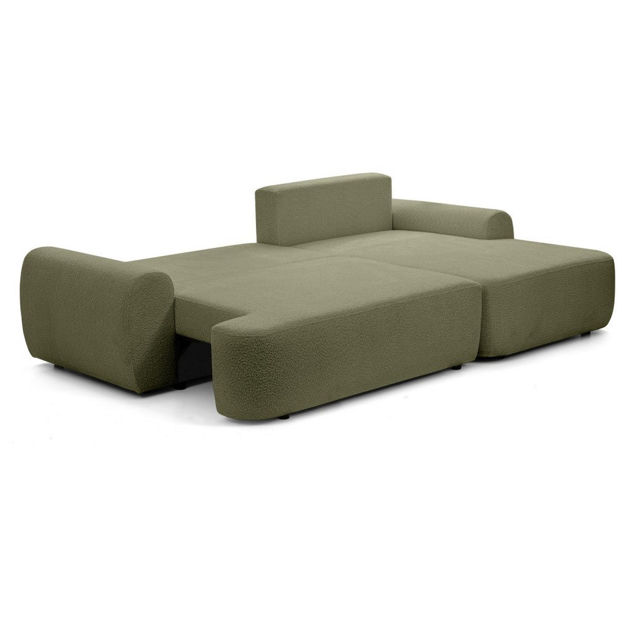 ECKSCHLAFSOFA Oliver im Bouclé-Gewebe, Hellgrün, rechts - Schwarz/Hellgrün, Textil (266/160cm) - Beautysofa