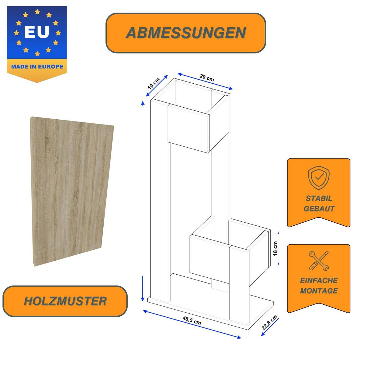 BLUMENSTÄNDER Duo 2 - Sonoma Eiche, Holzwerkstoff (23/98/49cm) - RAUMHIRSCH FURNITURE