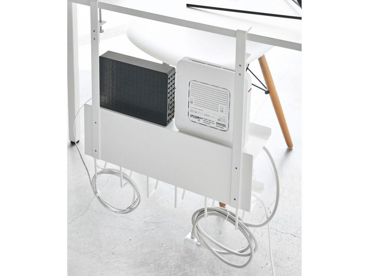 KABEL-ORGANIZER Smart weiß 40/43/11 cm für den Schreibtisch - Weiß, Metall (11/40/43cm) - Yamazaki
