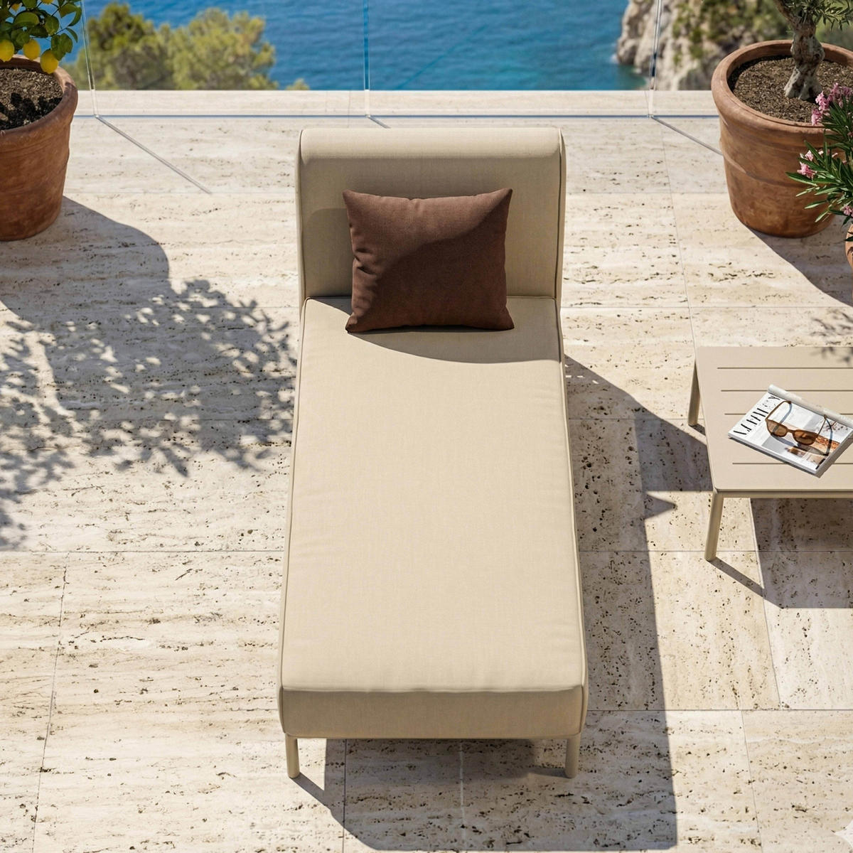 CHAISELONGUE, Beige - Beige, Textil (72/78/153cm) - Oviala