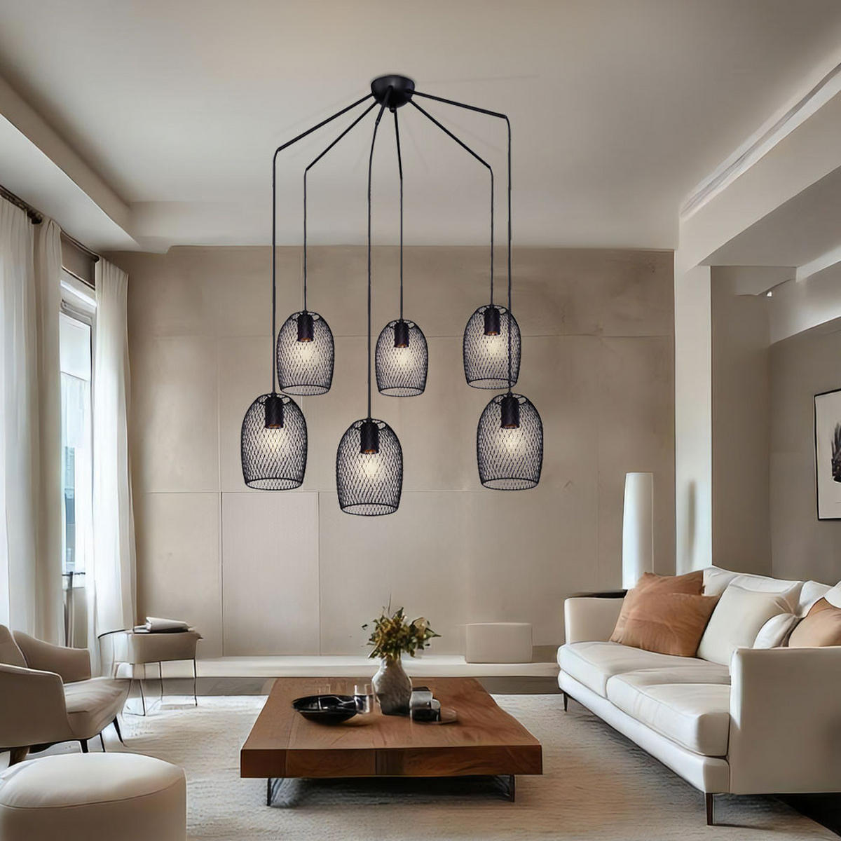 HÄNGELEUCHTE Metall Gitter Schwarz - Schwarz, Metall (75/75/150cm) - Globo Lighting