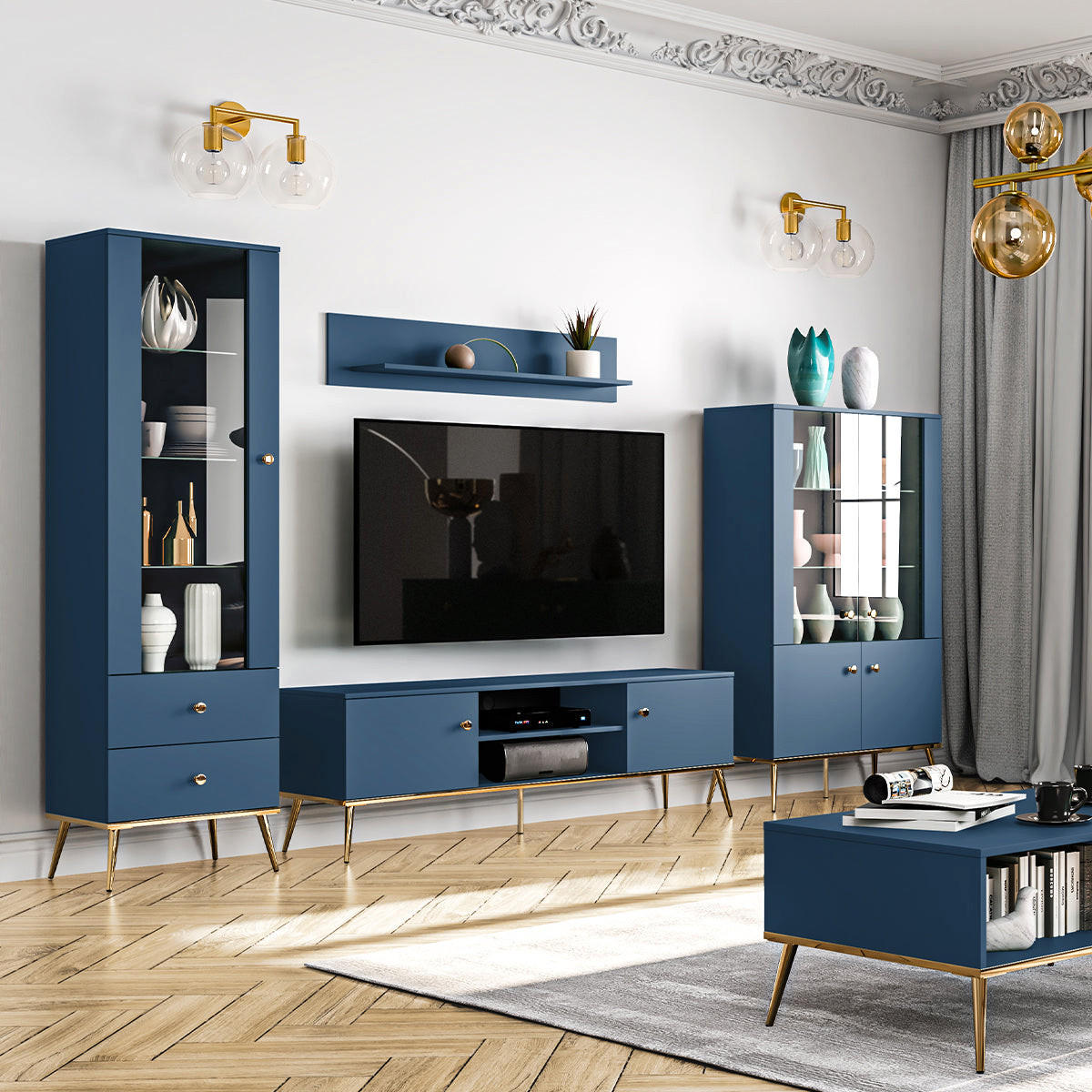 VITRINE Thalia Blau - Blau, Holzwerkstoff (55/190/40cm) - Petits-meubles