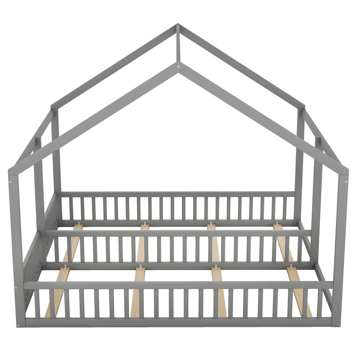 BETT 2 x 90/200 cm Grau im Hausdesign mit Schutzgittern aus Kiefer und MDF - Grau, Holz (90/200cm) - Flora Grace