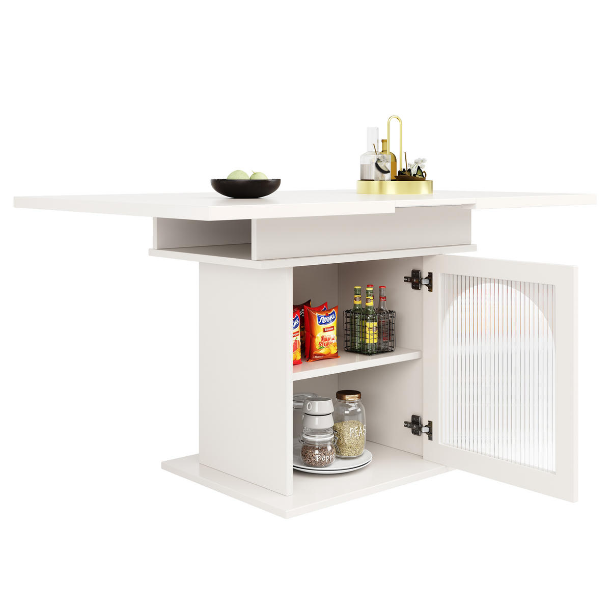 ESSTISCH Teleskoptisch 110/80 cm weiß aus MDF mit 3 Ablageebenen - Weiß, Holzwerkstoff (140/80/76cm) - OKWISH