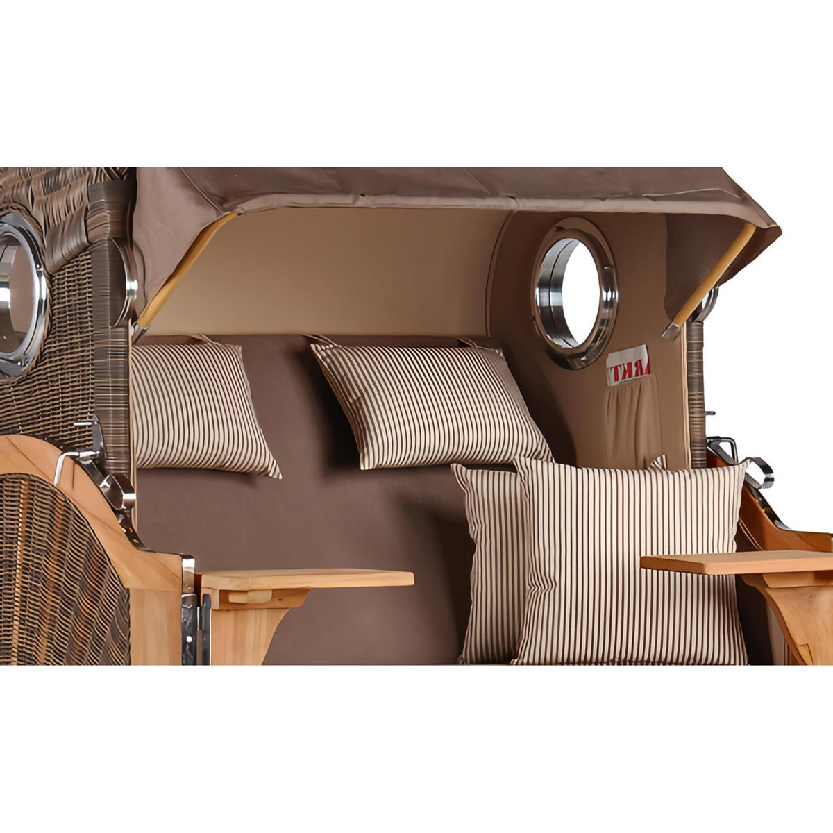 STRANDKORB Düne 2 Sitzer Teak PE Grey - Taupe/Braun, Holz/Metall (125/170/80cm) - Mr. Deko