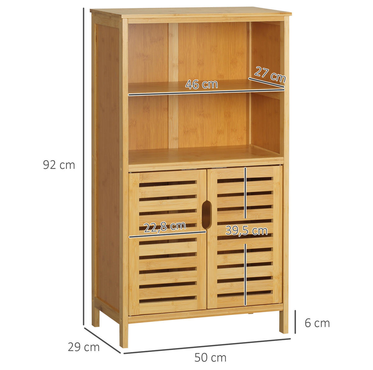 MIDISCHRANK 50/29/92 cm aus Bambus mit Lamellentüren und Kippschutz Natur - Naturfarben, Holzwerkstoff (50/92/29cm) - Modenvie