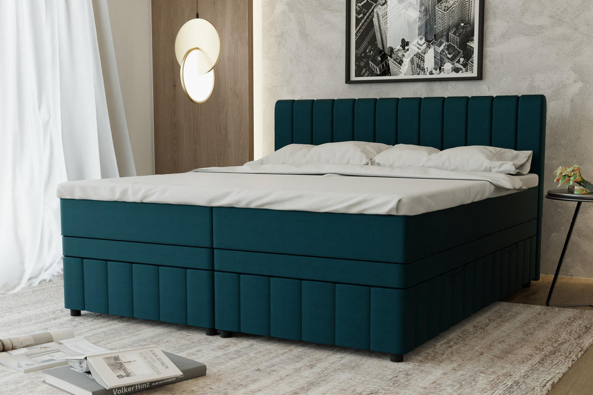 BOXBETT AVALON 180 x 200 cm mit Bettkasten und Topper - Türkis - Türkis, Holz - Panda Möbel