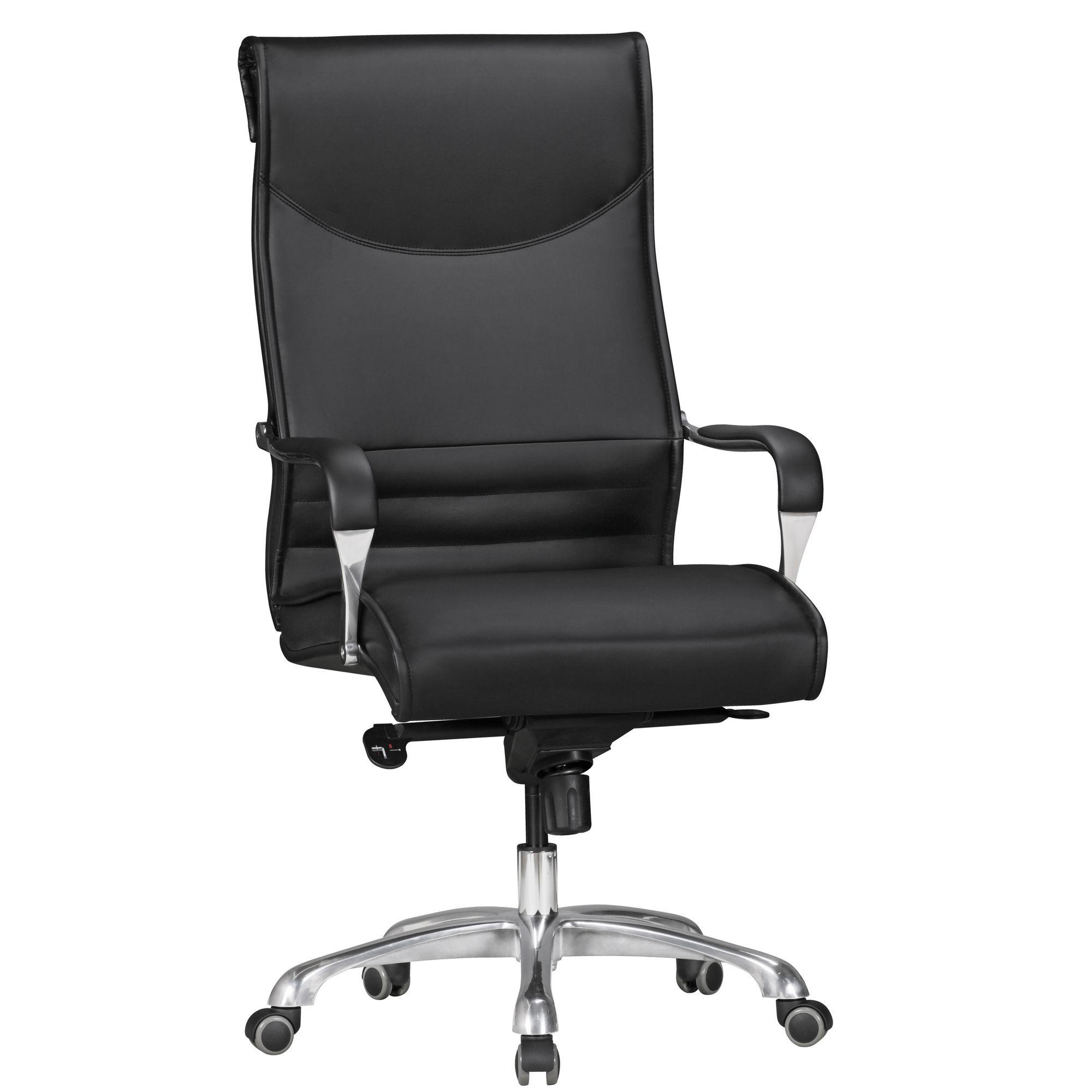 BÜROSTUHL Kunstleder bis 150 kg mit Wippmechanik, Armlehnen und hoher Rückenlehne BIGBOSS, Schwarz 60x61x126 cm - Silberfarben/Schwarz, Textil/Metall (60/126/61cm) - KADIMA DESIGN