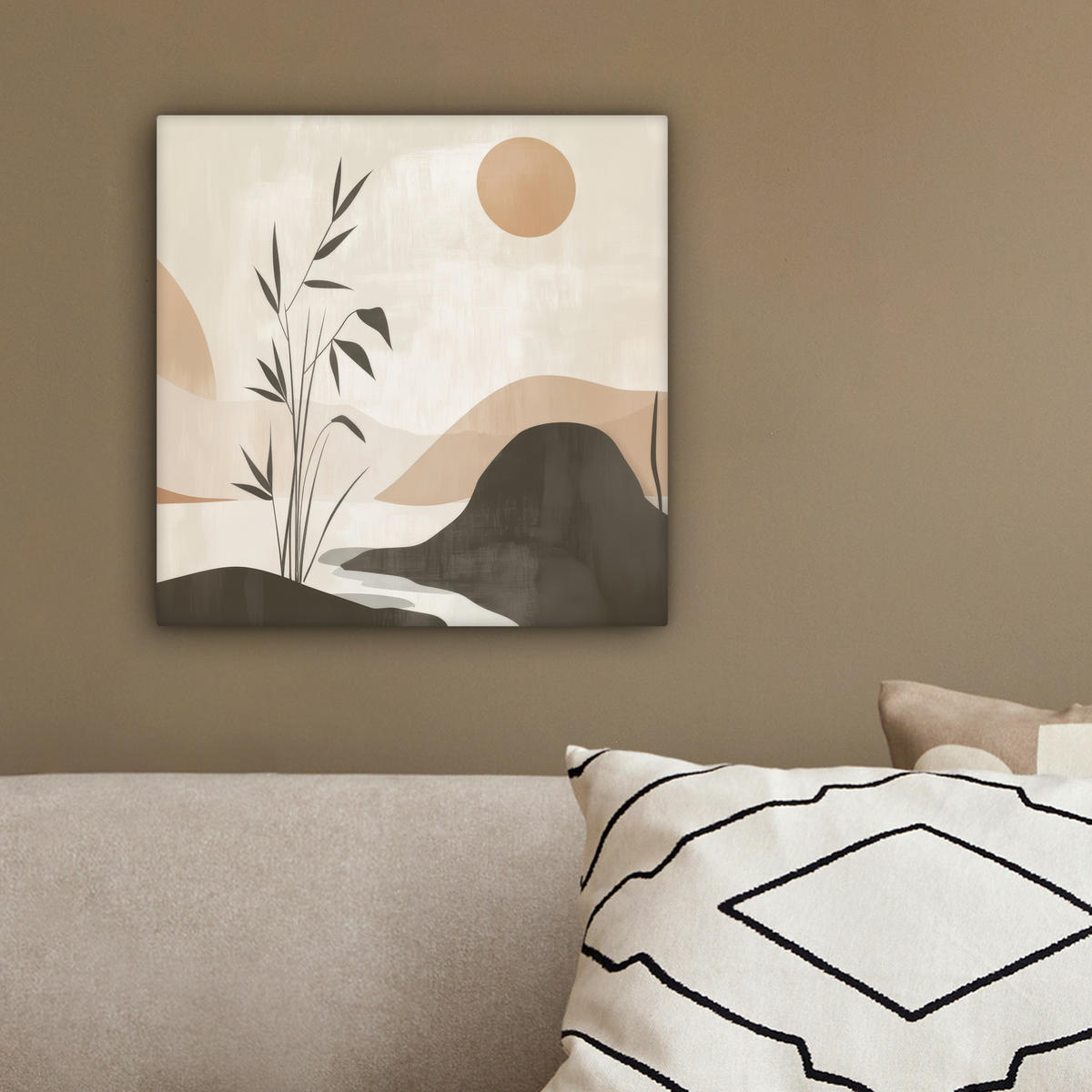 LEINWANDBILD Japandi - Landschaft - Beige 20x20 cm - Cognac, Textil (20/20cm) - MuchoWow