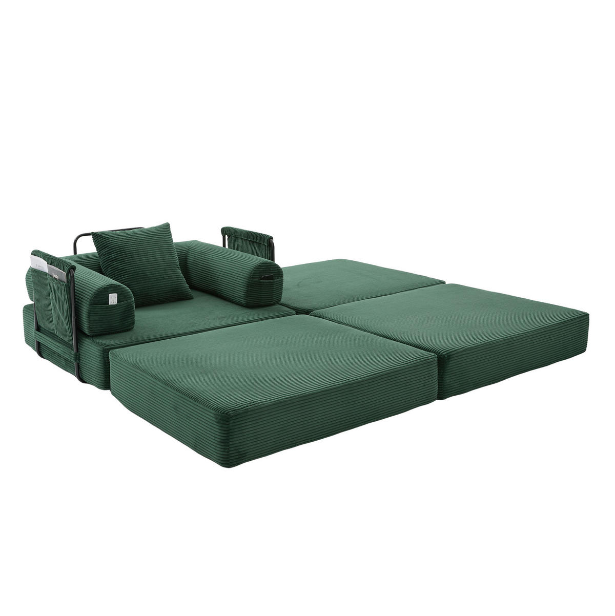 MODULSESSEL 112/190/67 cm mit Hocker, Seitentasche und Kissen aus Cord mit Metallrahmen, Emerald - Smaragdgrün, Textil (190/67/112cm) - Redom