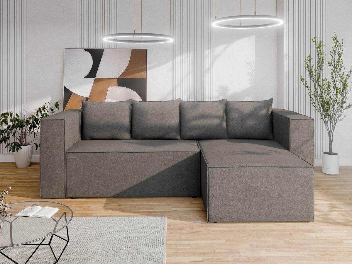 ECKSCHLAFSOFA AURIX Schlafsofa mit Bettkasten, Dunkelgrau - Dunkelgrau, Holz (150/244cm) - Panda Möbel