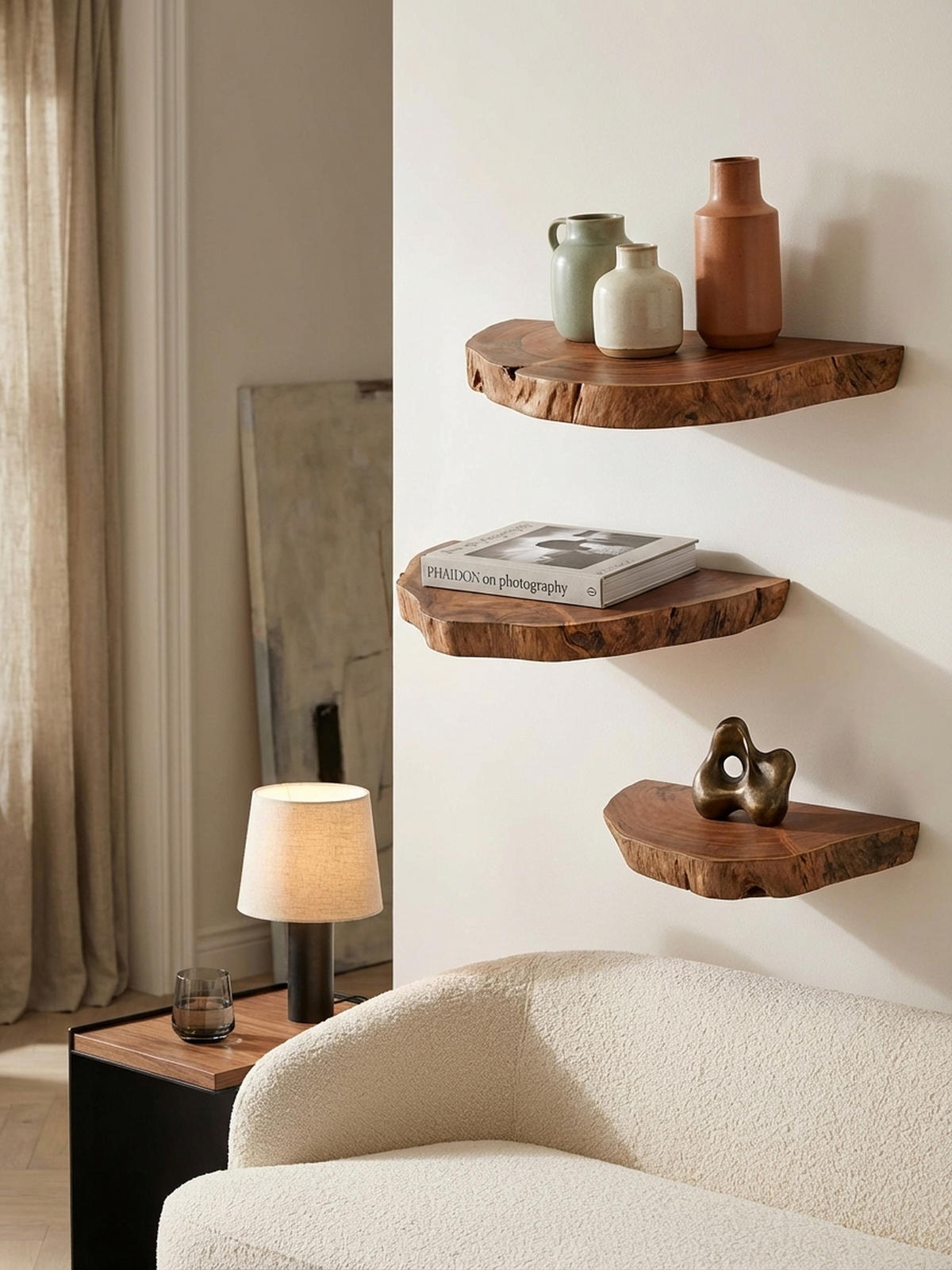 WANDREGAL Akazie Massivholz Modern Stil 3er Set Baumscheibe mit Baumkante - Akaziefarben, Holz (47/4/25cm) - KADIMA DESIGN