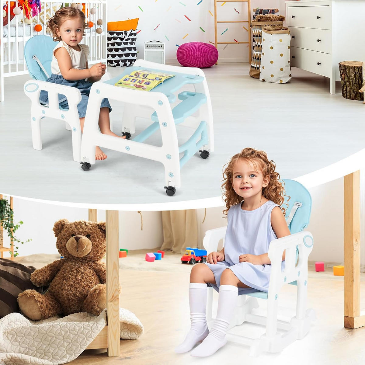 BABYHOCHSTUHL Blau - Blau, Kunststoff (51/104/62cm) - COSTWAY