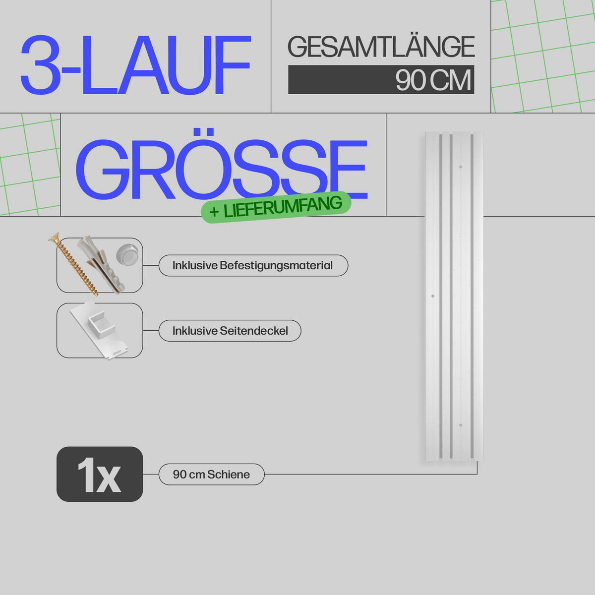 GARDINENSCHIENE - Komplettset inkl. Zubehör 90cm 3-läufig - Weiß, Kunststoff (10/90cm) - Bestlivings