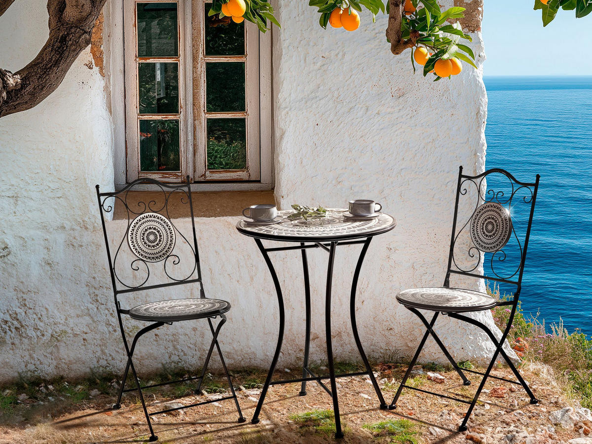 BISTRO-SET Schwarz Comiso - Schwarz/Weiß, Metall - Beliani