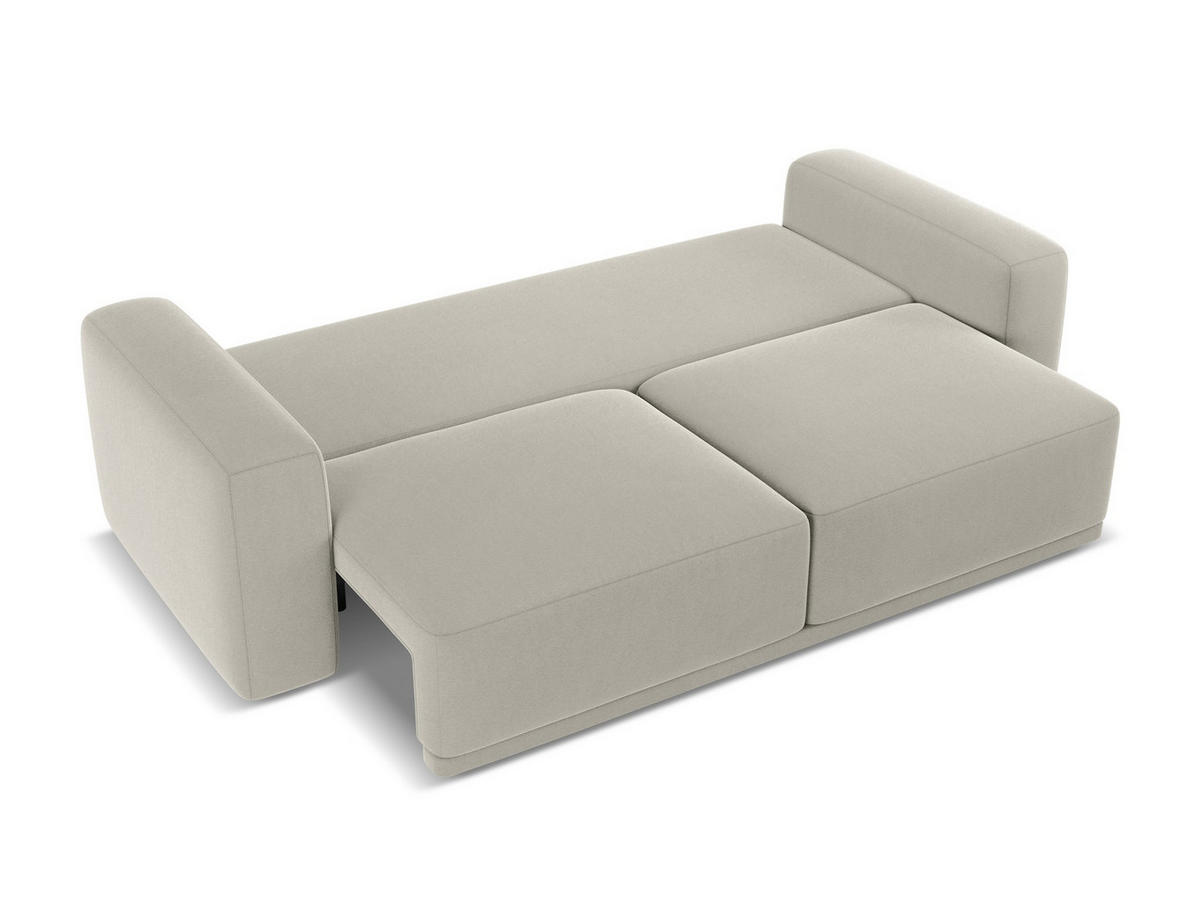 3-SITZER SOFA mit Schlaffunktion Samt Stoff Creme - Perlmutt/Creme, Kunststoff/Textil (242/91/100cm) - Makamii