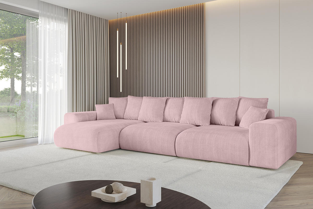 ECKSOFA Ottomane links ESKAR-L 364x176x84 Rosa Cord - Schwarz/Rosa, Holzwerkstoff/Kunststoff (364/176cm) - ALTDECOR