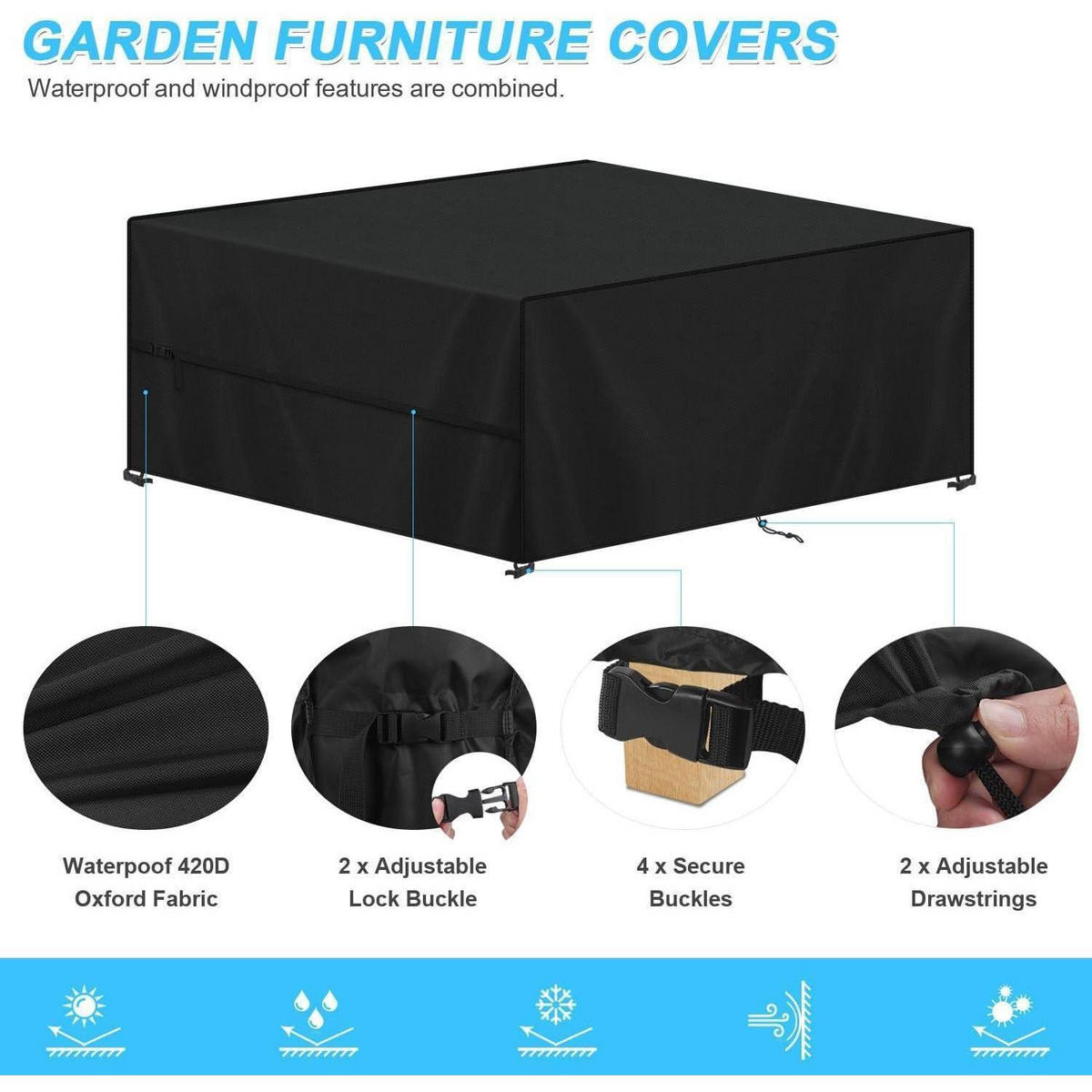 ABDECKHAUBE Gartenmöbel 200x140x90cm Schwarz - Schwarz, Kunststoff (1/1/1cm)