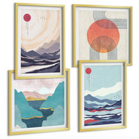 BILDER SET 4er Set - 50x50 cm & 40x60 cm Goldrahmen - Japanische Berglandschaften - Goldfarben, Kunststoff (50/50cm) - TULUP