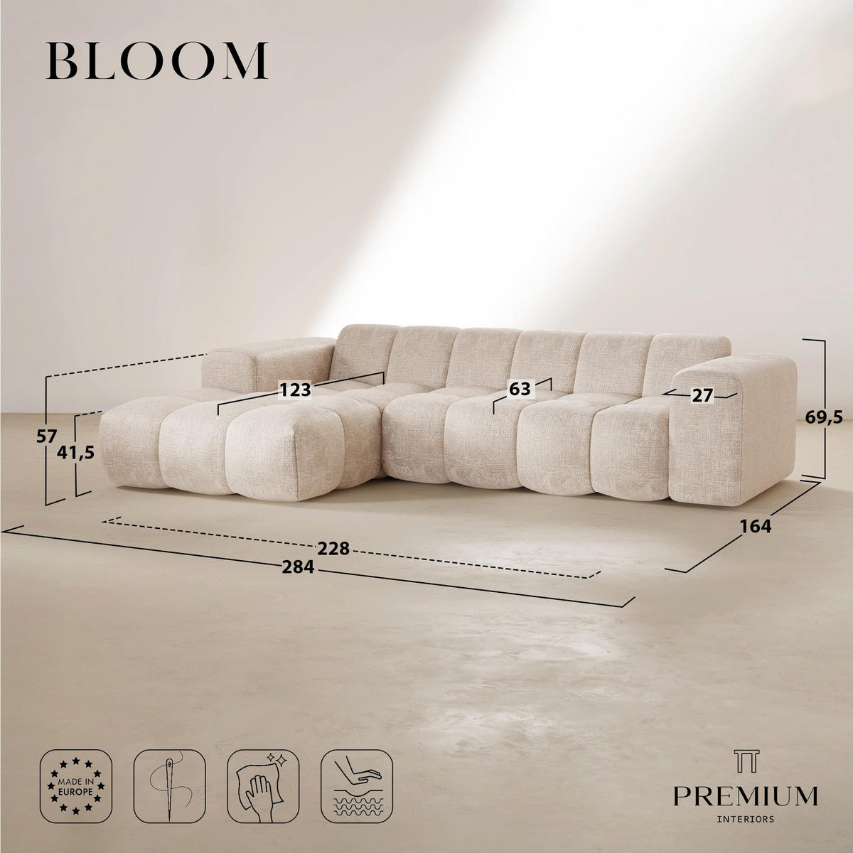 ECKSOFA (links) BLOOM Frottee Olivgrün 290cm - Olivgrün/Grün, Textil (290/164cm) - Premium Interiors