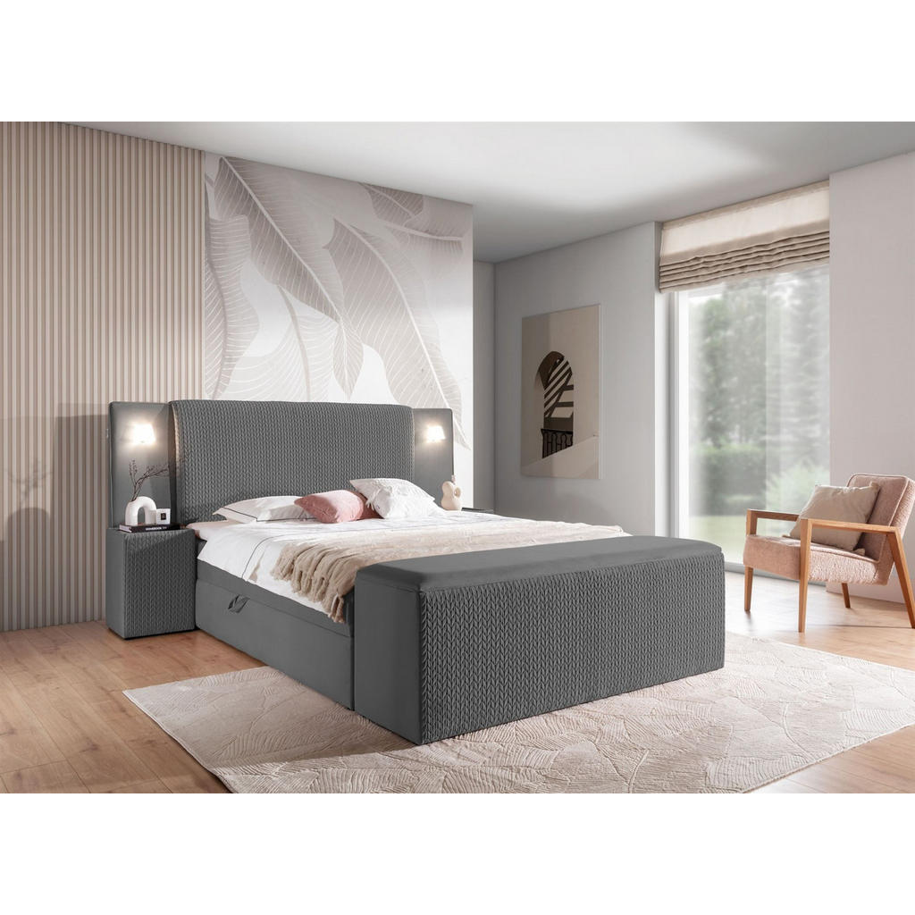Thumbnail - Fun Möbel Boxbett, Dunkelgrau, Textil, 160x200 cm, Schlafzimmer, Betten, Boxspringbetten