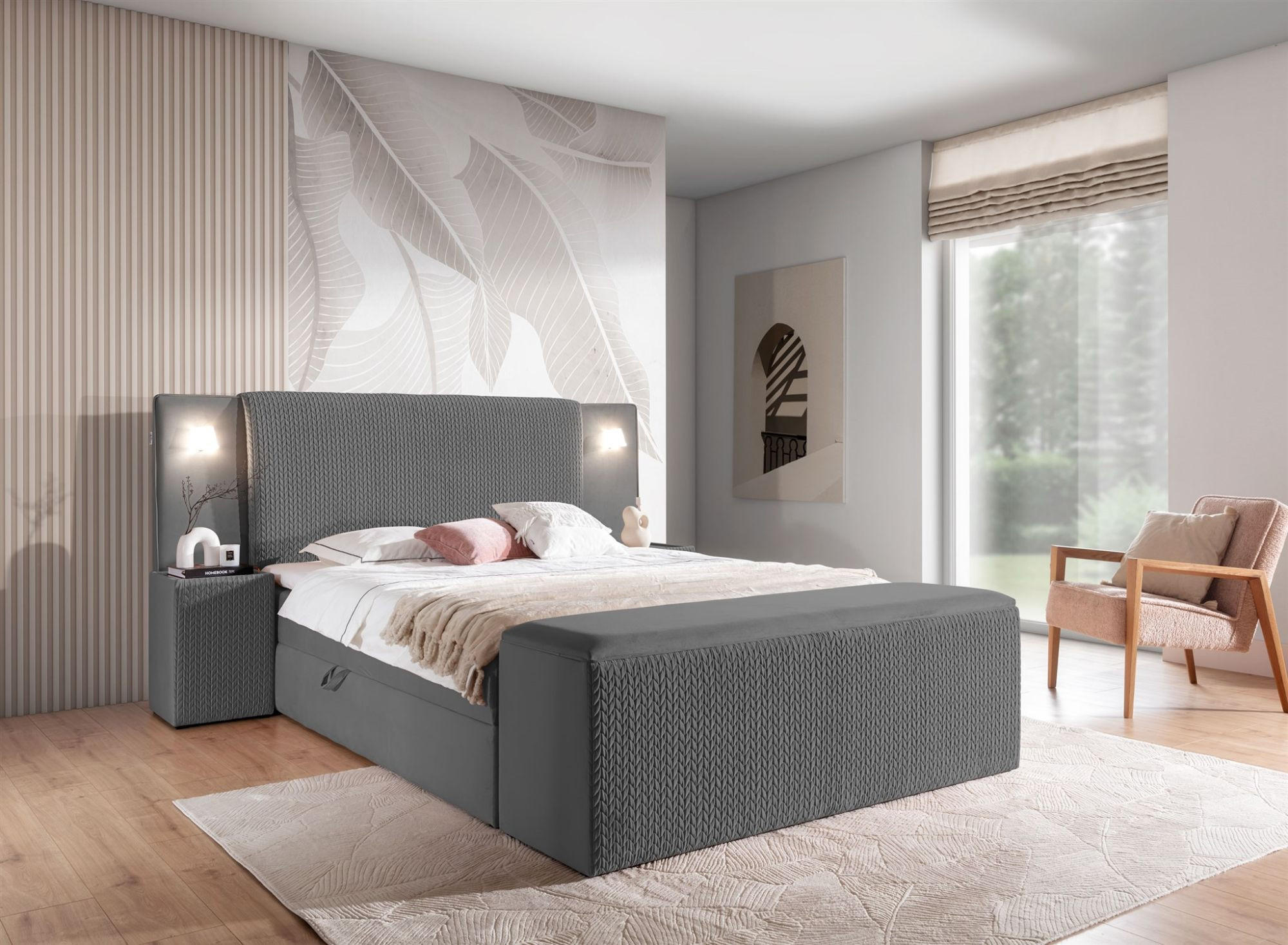 Thumbnail - Fun Möbel Boxbett, Dunkelgrau, Textil, 180x220 cm, Schlafzimmer, Betten, Boxspringbetten