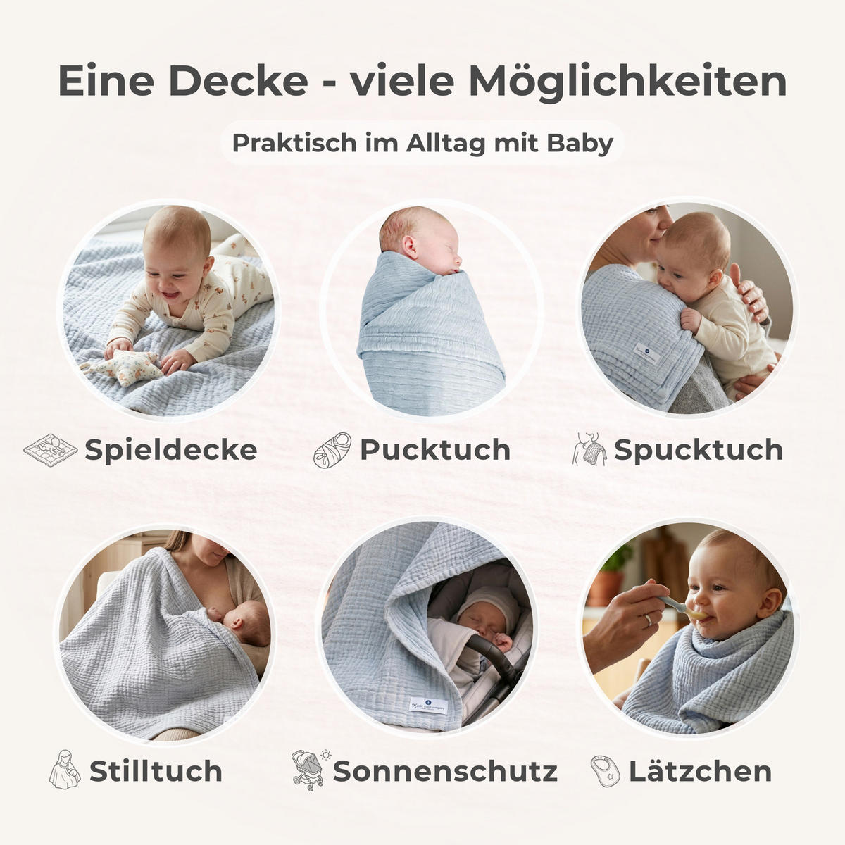 MUSSELINDECKE XL Babydecke Stilltuch Einschlagdecke Säuglingsdecke Mulltuch ab Geburt - Blau, Textil (90/120cm) - nordic coast company