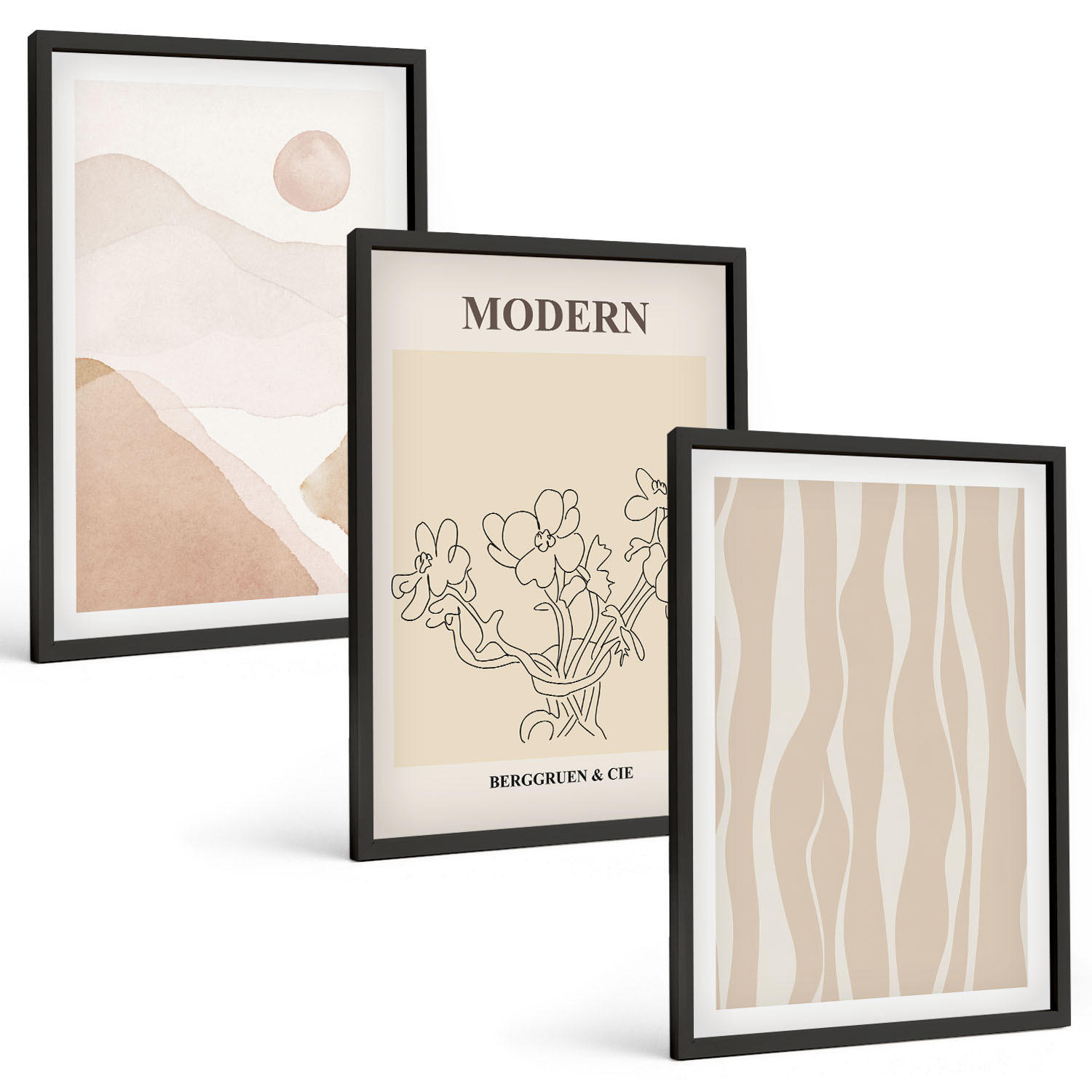 BILDER SET 3er Set - 40x60 cm Schwarzer Rahmen - Abstrakte Formen und Farben - Schwarz, Kunststoff (40/60cm) - TULUP