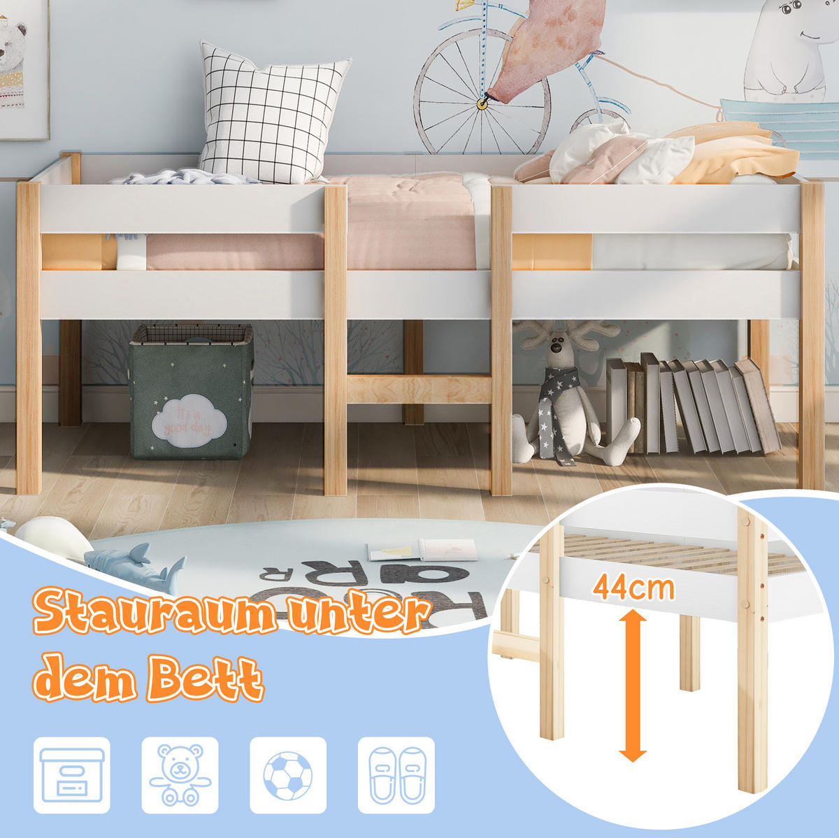 KINDERBETT 90/200 cm mit Rausfallschutz und Leiter im skandinavischen Stil, Weiß - Weiß, Holzwerkstoff (90/200cm) - Redom