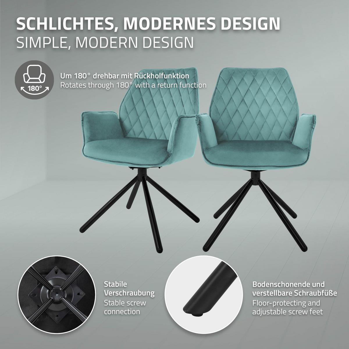 JÍDELNÍ ŽIDLE otočná, šalvějová, samet - modrá/černá, kov (63/90/57cm) - ML-DESIGN