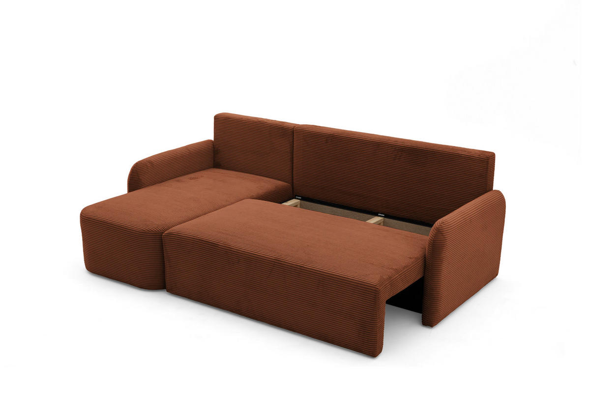 ECKSOFA CASPER L Links mit Schlaffunktion 132x198 Cord Braun - Schwarz/Braun, Holz/Kunststoff (217/145cm) - NACANAPA