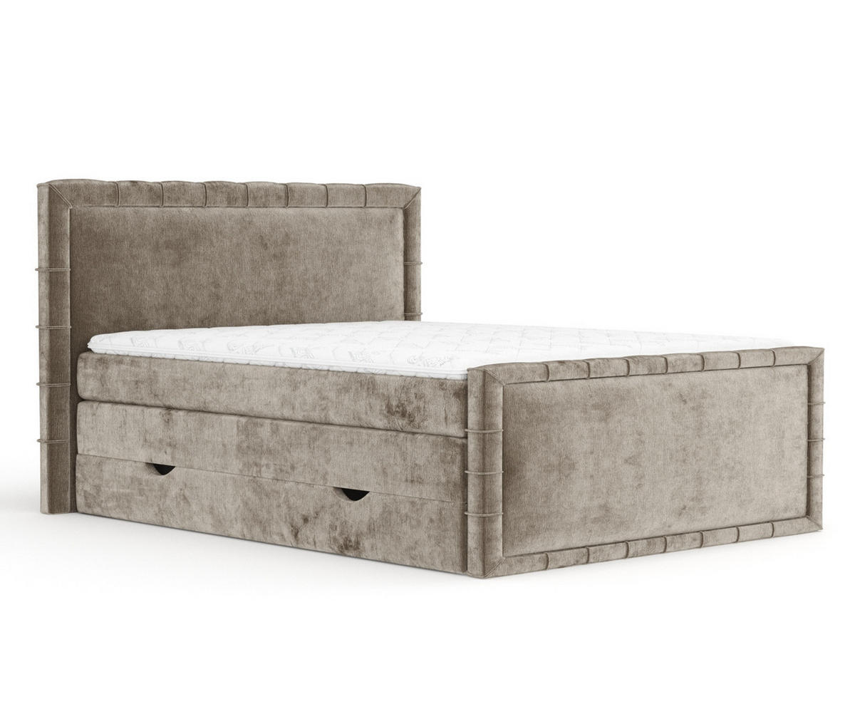 BOXBETT Estelle Beige 140/200 cm im Chenille-Stoff - Beige/Schwarz, Holz/Holzwerkstoff (140/200cm) - Maison de Reve