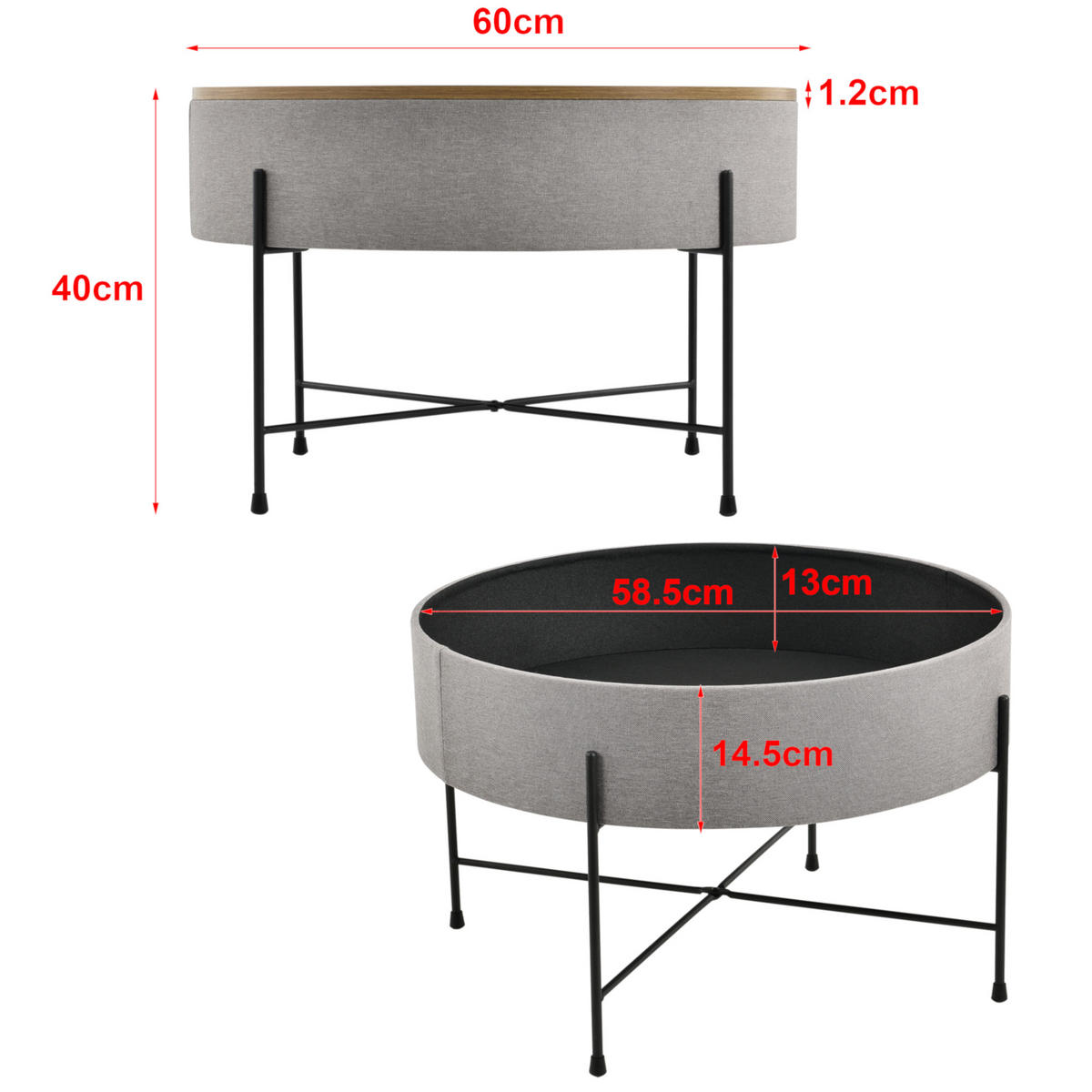 COUCHTISCH Tauranga 60/60/40 - Grau, Metall (60/60/40cm) - [en.casa]