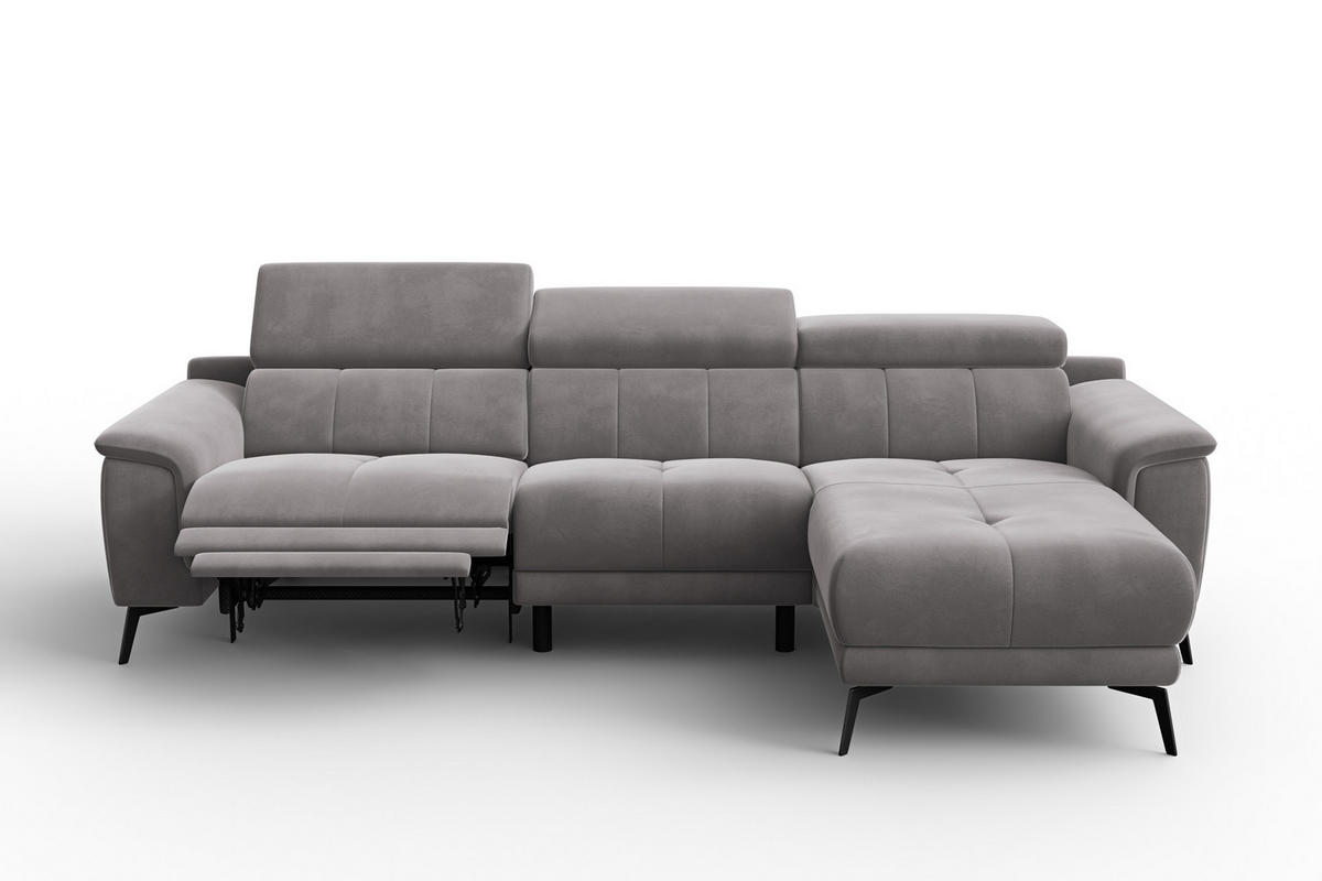ECKSOFA FIERO 4-Sitzer RECHTS, Dunkelgrauer Veloursstoff - Dunkelgrau/Schwarz, Holz/Textil (288/170cm) - Courtois Laville
