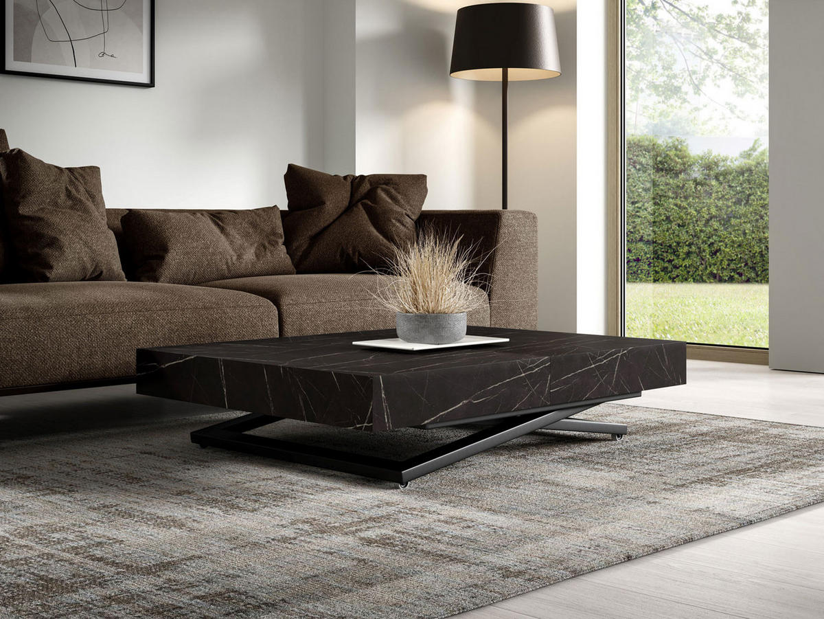 COUCH-/ESSTISCH Sanna U Pietra Grigia schwarz 120 - 200 / 80 / 27 - 80cm - Schwarz, Holz/Holzwerkstoff (80/120/27cm) - Feldmann-Wohnen