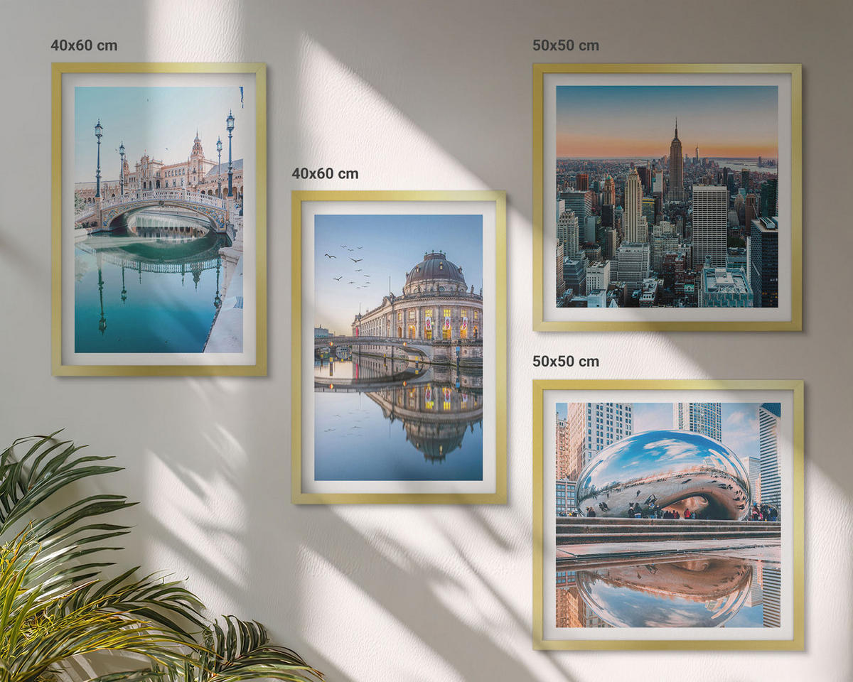 BILDER SET 4er Set - 50x50 cm & 40x60 cm Goldrahmen - Architektur von Städten am Wasser - Goldfarben, Kunststoff (50/50cm) - TULUP