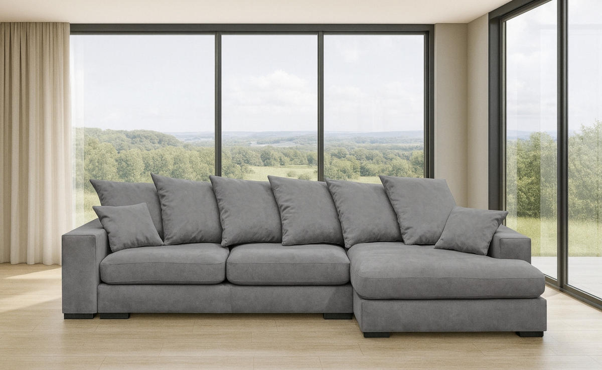 ECKSOFA Mit Schlaffunktion Und Bettkasten Couch L-form Gabon Stoff Riviera Rechts Grau - Grau, Holz (285/155cm) - Kaiser Möbel