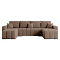 WOHNLANDSCHAFT Pufetto U Boucle - Hellbraun/Silberfarben, Holz/Textil (313/86/147cm) - MIRJAN24