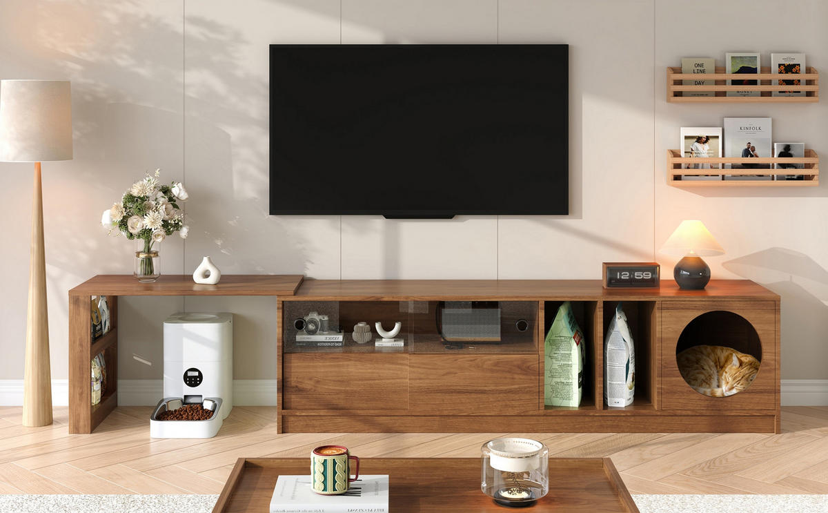 TV-SCHRANK ausziehbar und drehbar in Nussbaum 180/40/50 cm (bis 260 cm) - Walnussfarben, Holzwerkstoff (180/50/40cm) - Redom