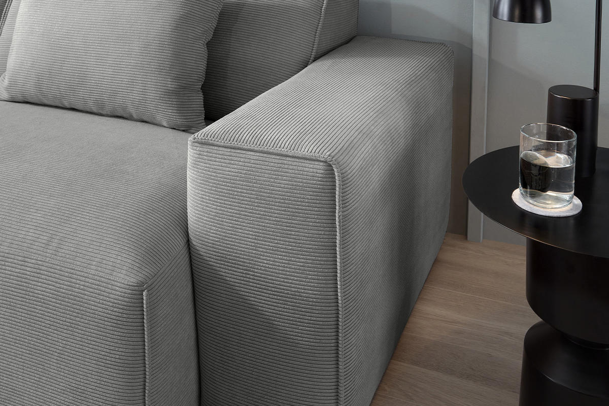 SOFA RANI Grau Cord - Schwarz/Grau, Kunststoff/Textil (256/71/101cm) - KAWOLA