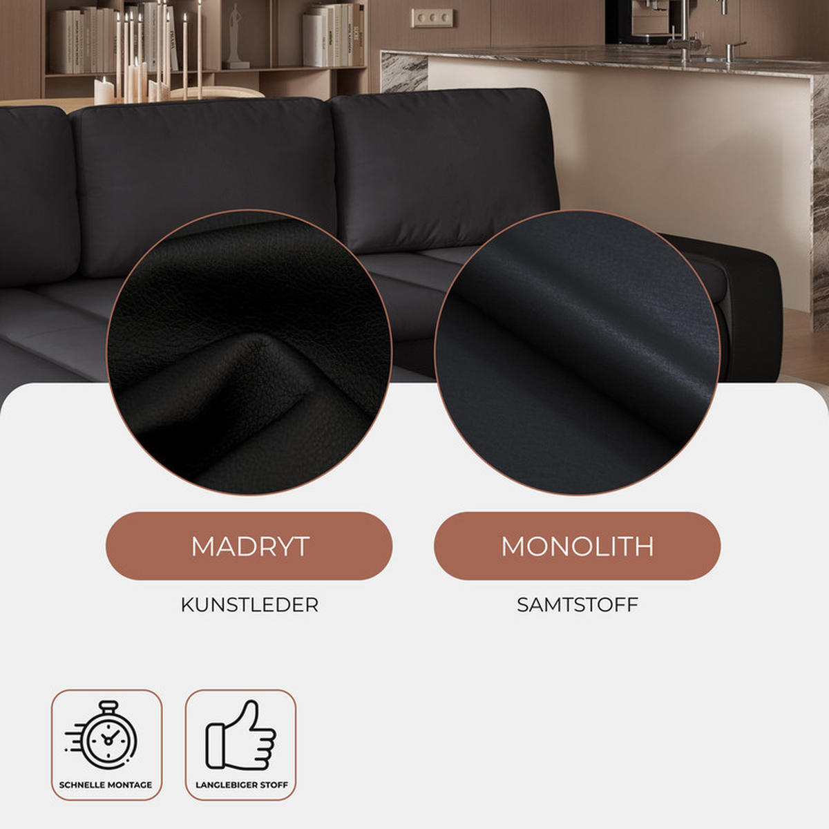 ECKSOFA VELANO mit Schlaffunktion und Bettkasten Schwarz/Anthrazit - Anthrazit, Holzwerkstoff/Kunststoff (250/90cm) - Idohome