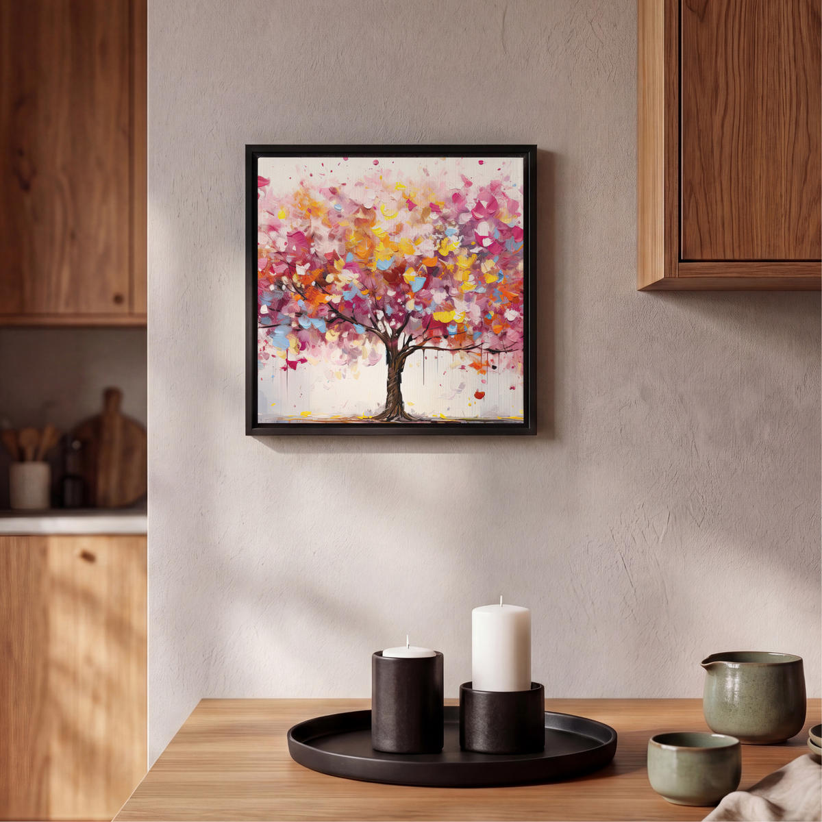 LEINWAND Bilder mit Rahmen - Aquarell - Baum - Kunst - Abstrakt - 20x20 - Multicolor, Textil (20/20cm) - MuchoWow