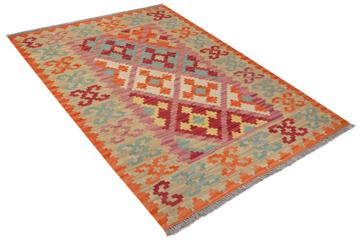 HANDWEBTEPPICH Kelim Gashgai Rosa 166/122 cm Schurwolle - Pink, Textil (122/166cm) - Looma