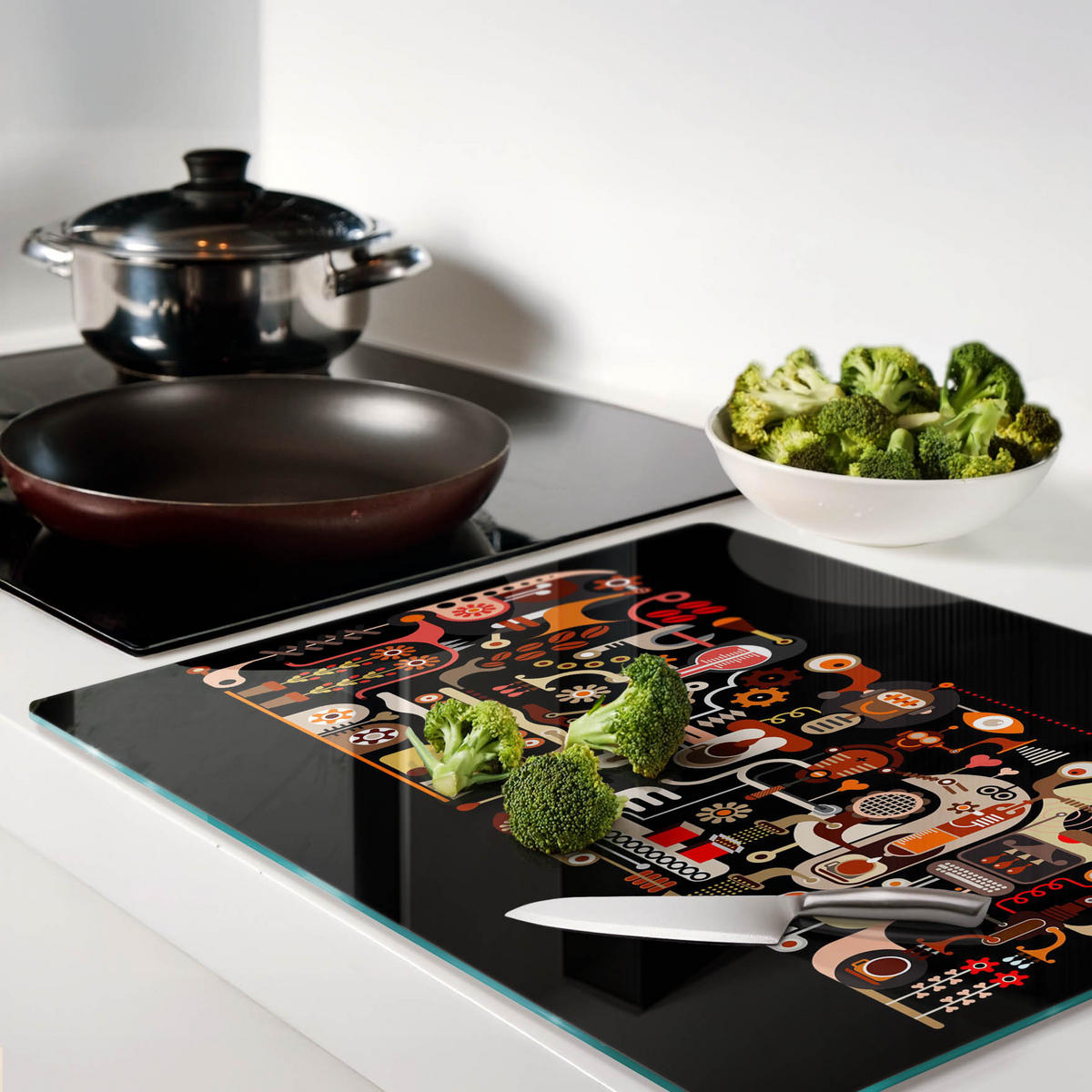 GLASPLATTE 60x52 cm Kaffeeproduktion - Hellgrau/Schwarz, Glas (60/0.4/52cm) - TULUP